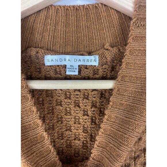 Sandra Darren Sweater Dress Women XL Brown Acrylic Textured Cable Knit Crew Neck - Picture 3 of 8